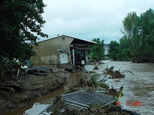 Die Kegelhalle einen Tag nach dem Hochwasser